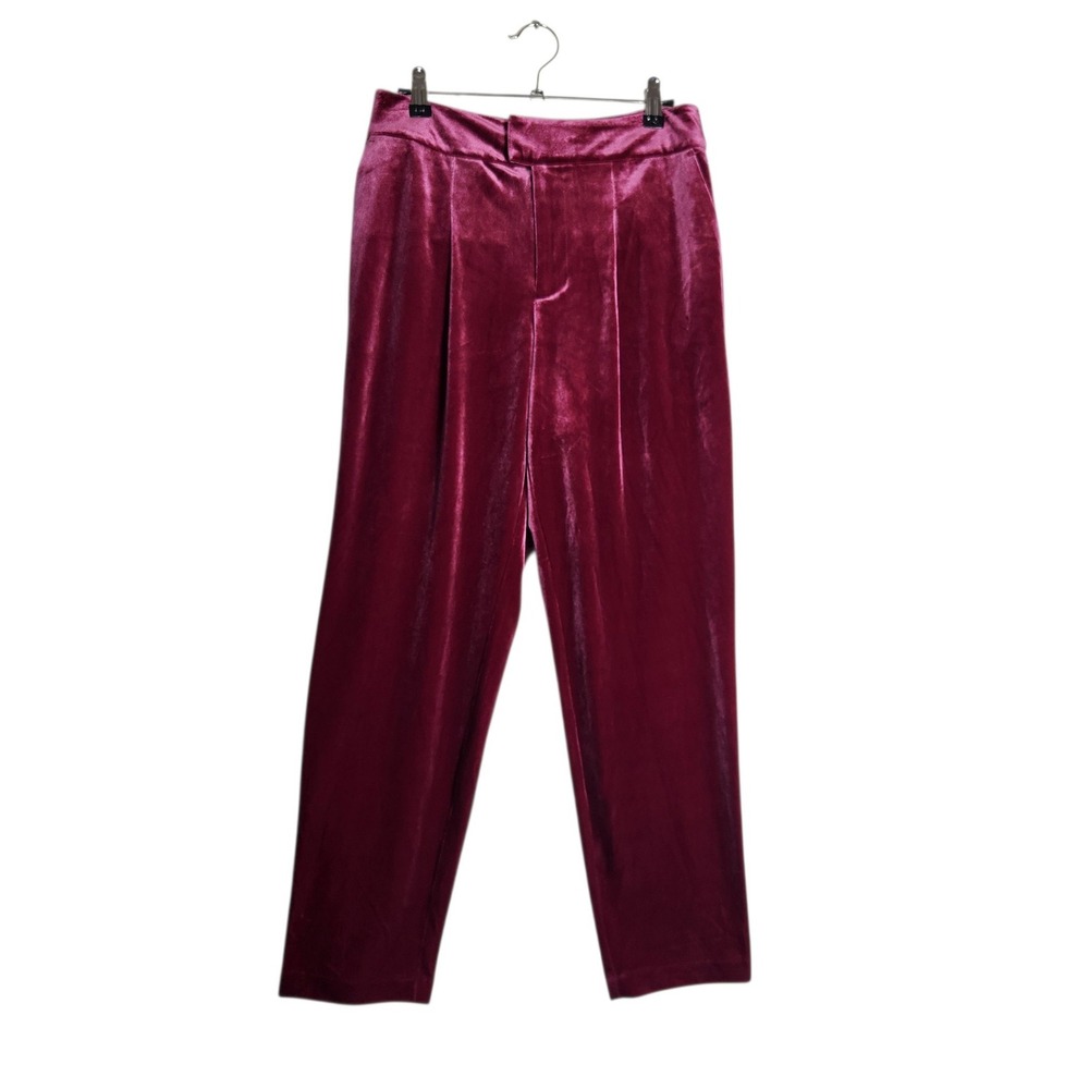 INC International Concepts Women Burgundy Velvet Pleated Tapered Pants Size 2